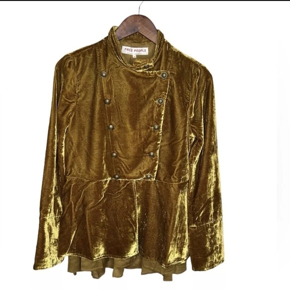 Free People Faye Stunning Metallic Gold Military Jacket - Picture 5 of 14